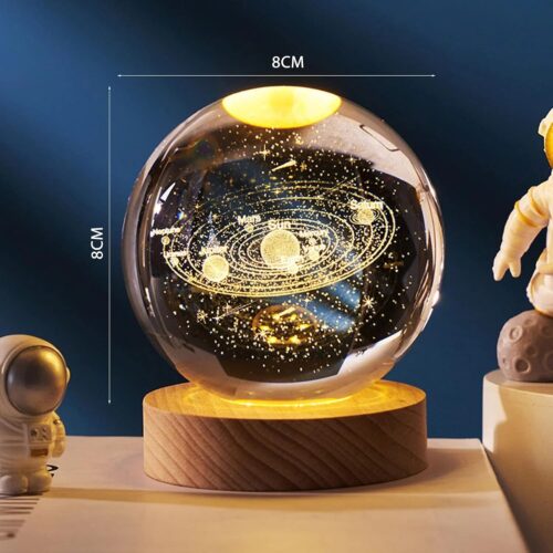 Imported 3D Crystal Ball Lamp front view with warm white light from Hamali Store