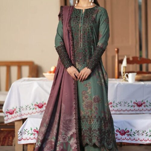 Premium Embroidered Lawn Dress  Chiffon Dupatta & Trousers
